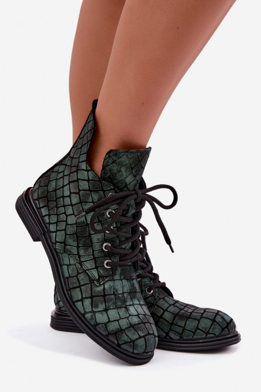 Bottines en cuir vertes chauffées avec larges talons Artiker 55C1325