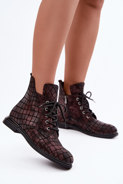 Bottines en cuir bordeaux chauffées avec larges talons Artiker 55C1327