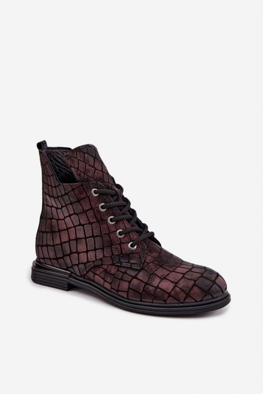 Bottines en cuir bordeaux chauffées avec larges talons Artiker 55C1327