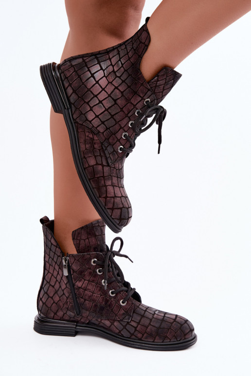Bottines en cuir bordeaux chauffées avec larges talons Artiker 55C1327