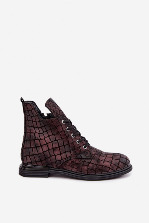 Bottines en cuir bordeaux chauffées avec larges talons Artiker 55C1327
