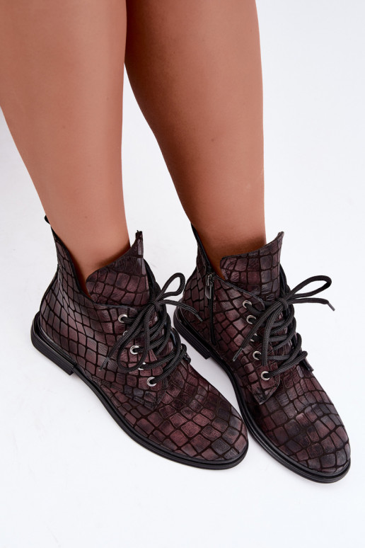 Bottines en cuir bordeaux chauffées avec larges talons Artiker 55C1327