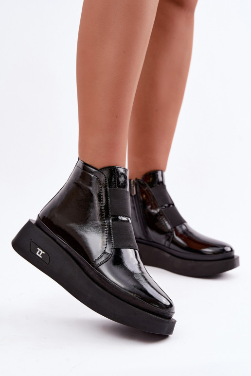 Bottines en cuir noires chauffées avec plateforme et effet verni Artiker 55C0820