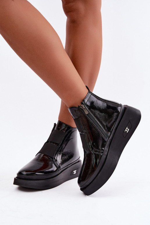 Bottines en cuir noires chauffées avec plateforme et effet verni Artiker 55C0820