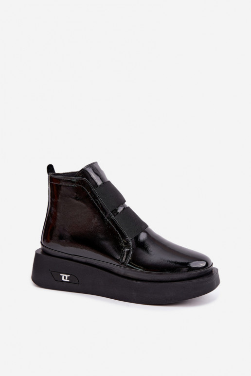 Bottines en cuir noires chauffées avec plateforme et effet verni Artiker 55C0820