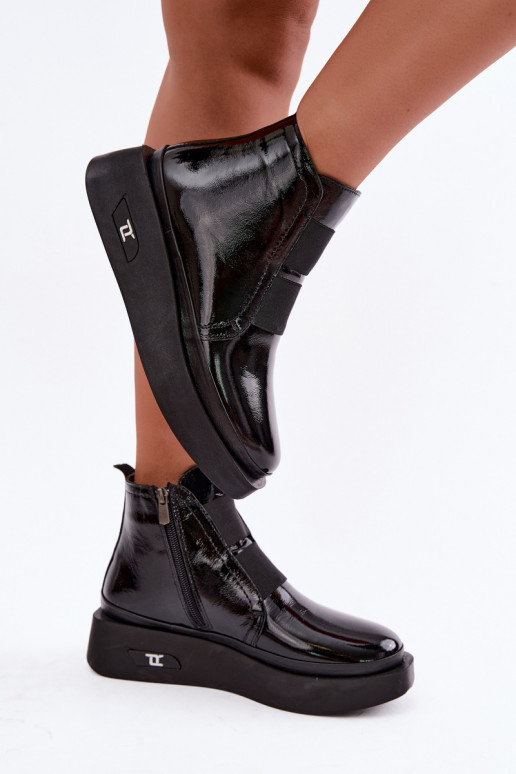Bottines en cuir noires chauffées avec plateforme et effet verni Artiker 55C0820