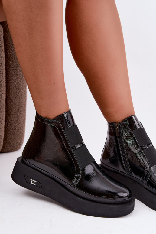 Bottines en cuir noires chauffées avec plateforme et effet verni Artiker 55C0820
