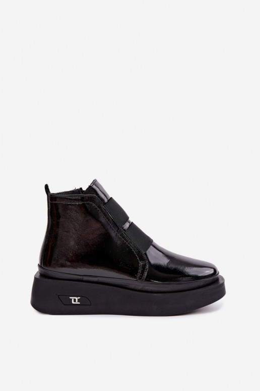Bottines en cuir noires chauffées avec plateforme et effet verni Artiker 55C0820