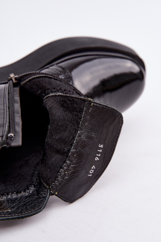 Bottines en cuir noires chauffées avec plateforme et effet verni Artiker 55C0820