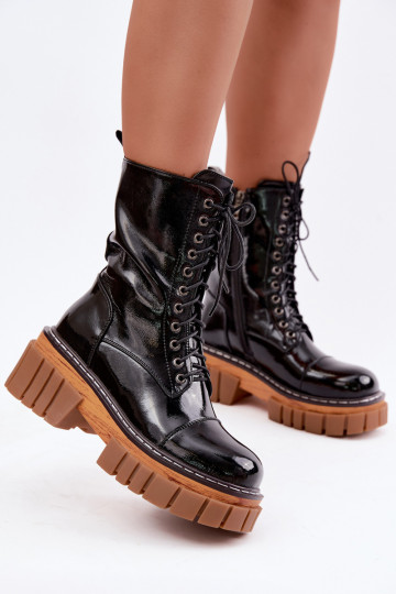 Bottines en cuir noires chauffées pour le travail avec effet verni Artiker 49C0344