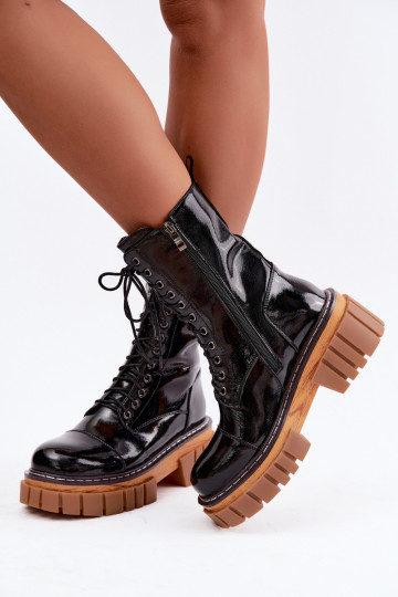 Bottines en cuir noires chauffées pour le travail avec effet verni Artiker 49C0344 2