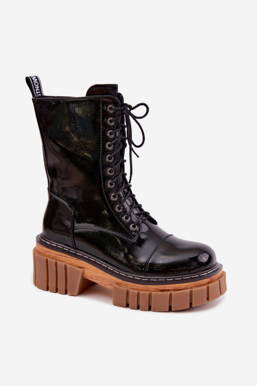 Bottines en cuir noires chauffées pour le travail avec effet verni Artiker 49C0344
