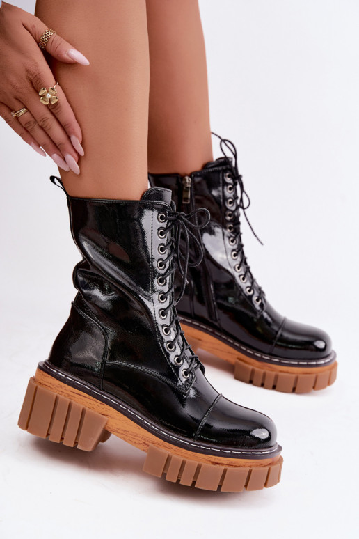 Bottines en cuir noires chauffées pour le travail avec effet verni Artiker 49C0344