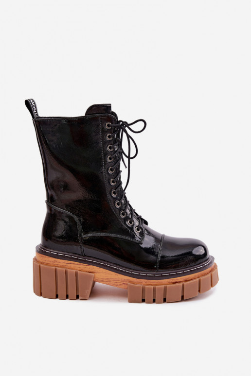 Bottines en cuir noires chauffées pour le travail avec effet verni Artiker 49C0344
