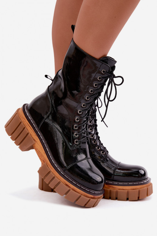 Bottines en cuir noires chauffées pour le travail avec effet verni Artiker 49C0344
