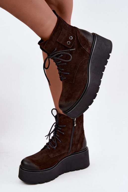 Zazoo 60499 bottines en faux daim pour femmes avec plateforme en couleur chocolat