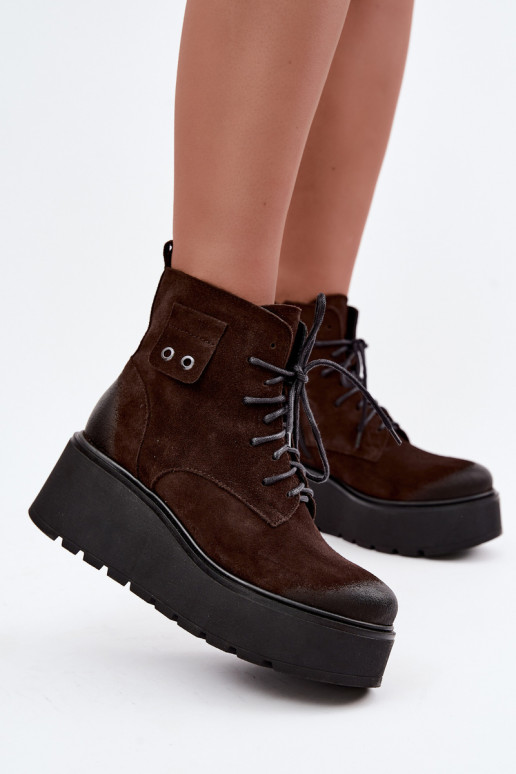 Zazoo 60499 bottines en faux daim pour femmes avec plateforme en couleur chocolat