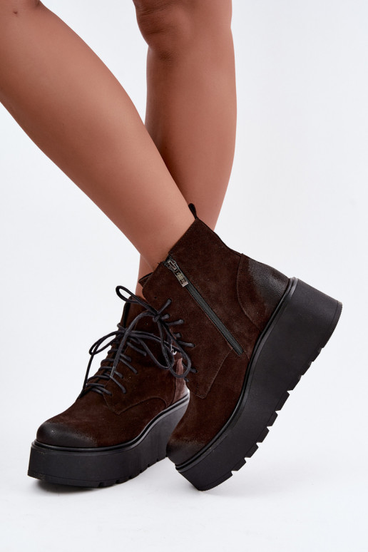 Zazoo 60499 bottines en faux daim pour femmes avec plateforme en couleur chocolat