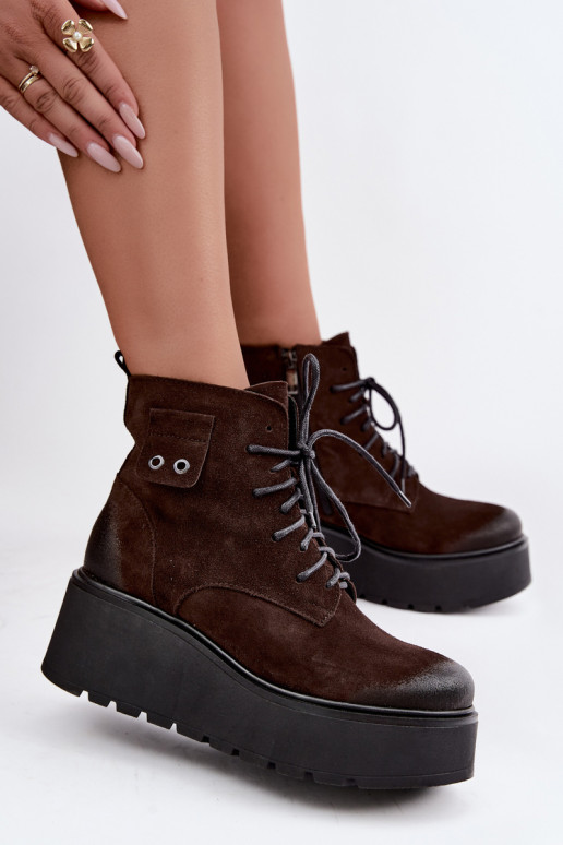 Zazoo 60499 bottines en faux daim pour femmes avec plateforme en couleur chocolat