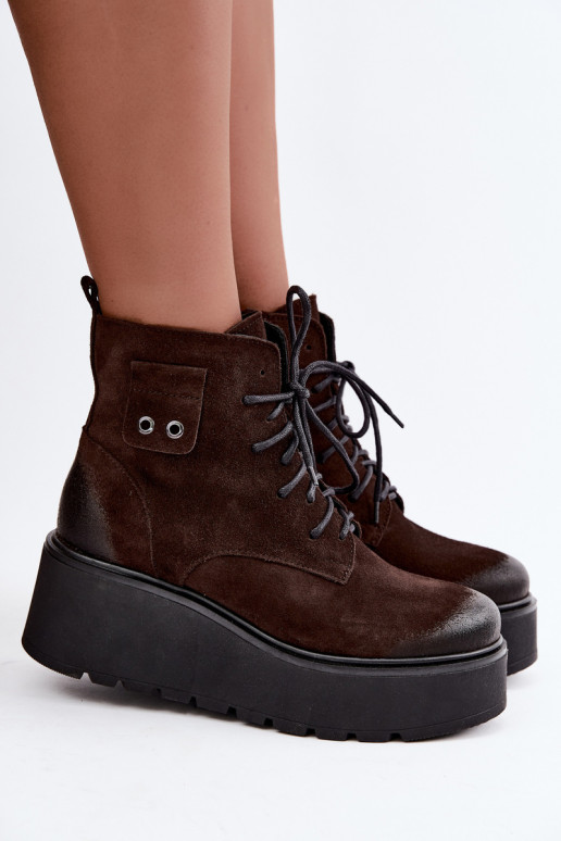 Zazoo 60499 bottines en faux daim pour femmes avec plateforme en couleur chocolat