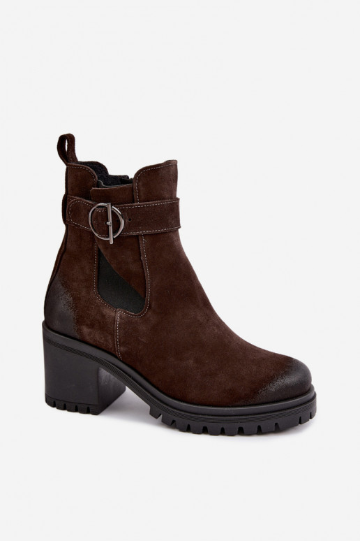 Chaussures pour femmes en faux daim avec talons Zazoo 60601 en couleur chocolat