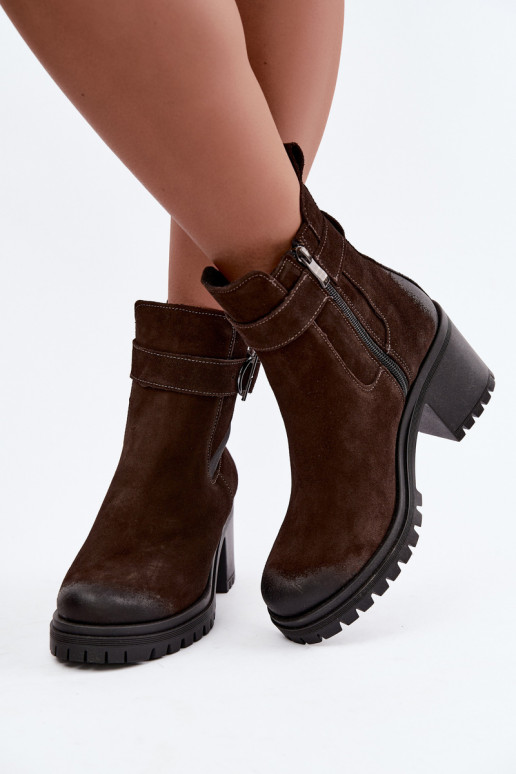 Chaussures pour femmes en faux daim avec talons Zazoo 60601 en couleur chocolat