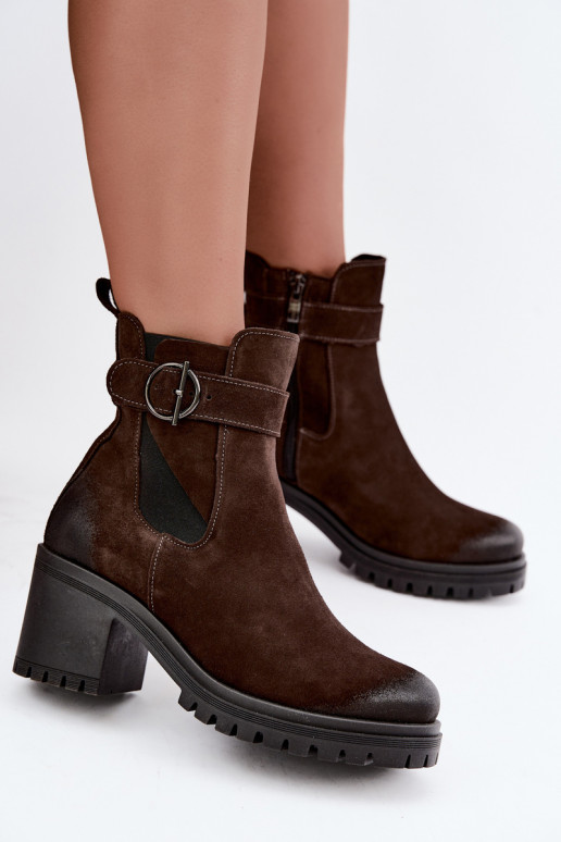 Chaussures pour femmes en faux daim avec talons Zazoo 60601 en couleur chocolat
