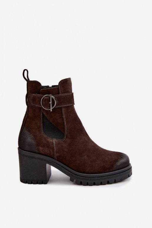Chaussures pour femmes en faux daim avec talons Zazoo 60601 en couleur chocolat