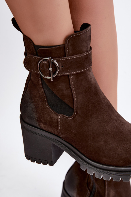 Chaussures pour femmes en faux daim avec talons Zazoo 60601 en couleur chocolat