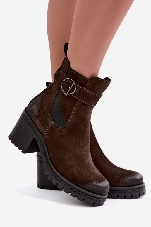 Peau Chaussures en daim Féminin avec des talons réchauffer Zazoo 60601 CzekoladoÀe