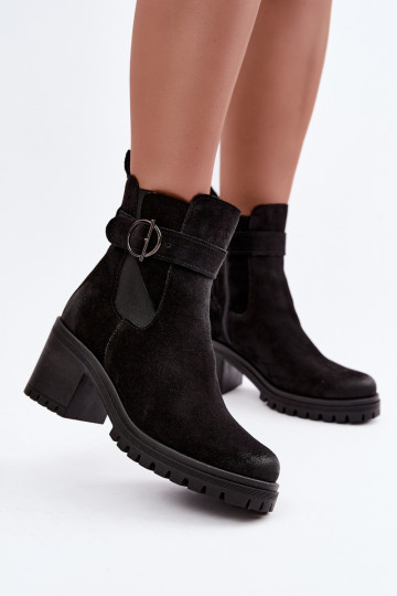 Chaussures pour femmes en faux daim avec talons Zazoo 60601 en couleur noire