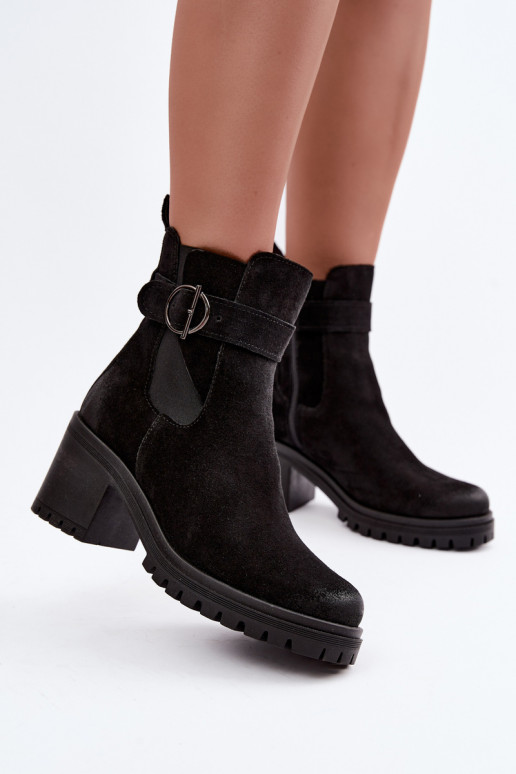Peau Chaussures en daim Féminin avec des talons réchauffer Zazoo 60601 couleur noire