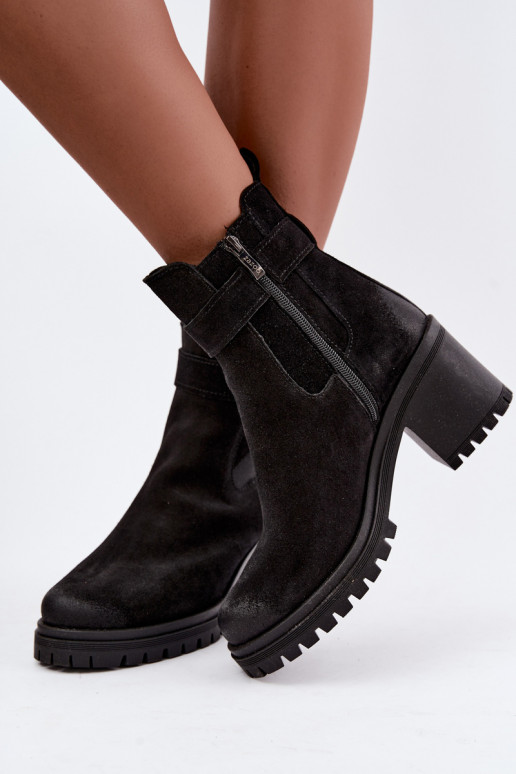 Chaussures pour femmes en faux daim avec talons Zazoo 60601 en couleur noire