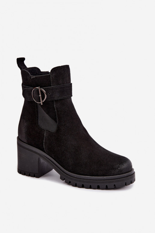 Chaussures pour femmes en faux daim avec talons Zazoo 60601 en couleur noire