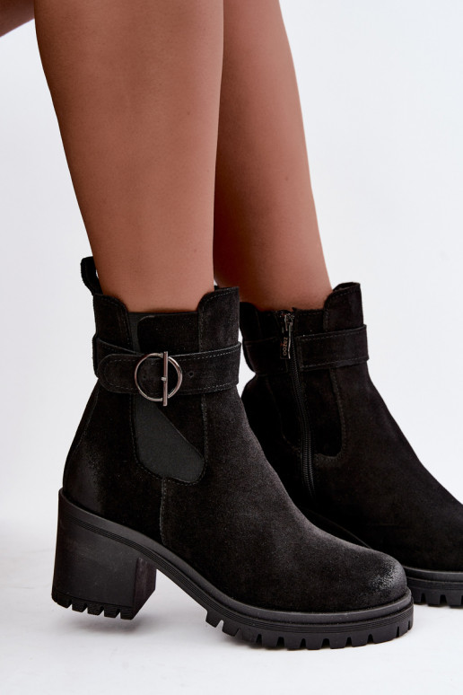 Chaussures pour femmes en faux daim avec talons Zazoo 60601 en couleur noire