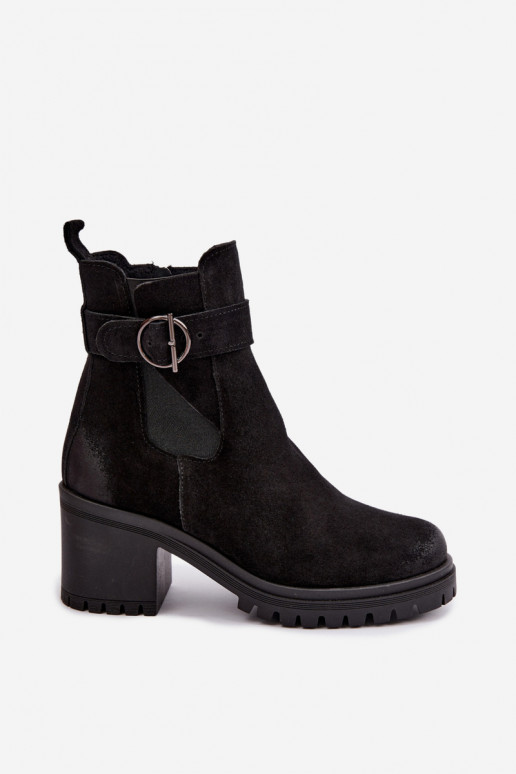 Chaussures pour femmes en faux daim avec talons Zazoo 60601 en couleur noire