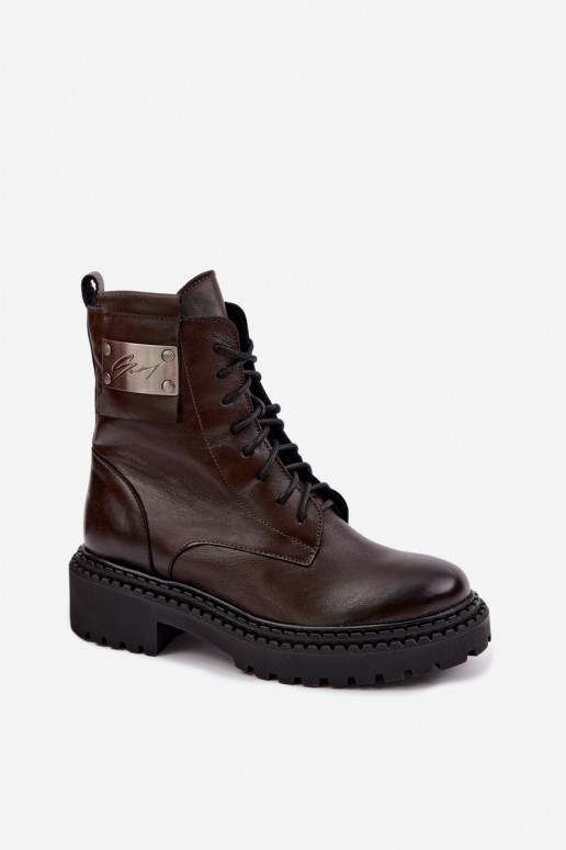 Peau Bottes réchauffer Féminin Avec des décorations Detalem Zazoo 60574 CzekoladoÀe