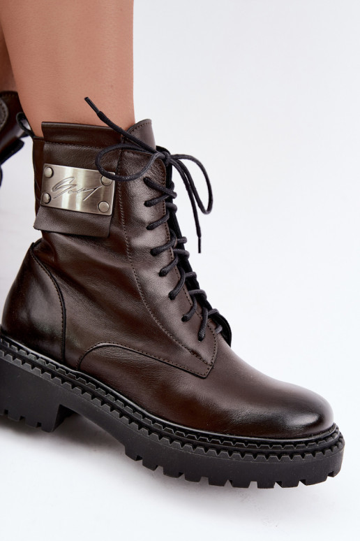 Peau Bottes réchauffer Féminin Avec des décorations Detalem Zazoo 60574 CzekoladoÀe