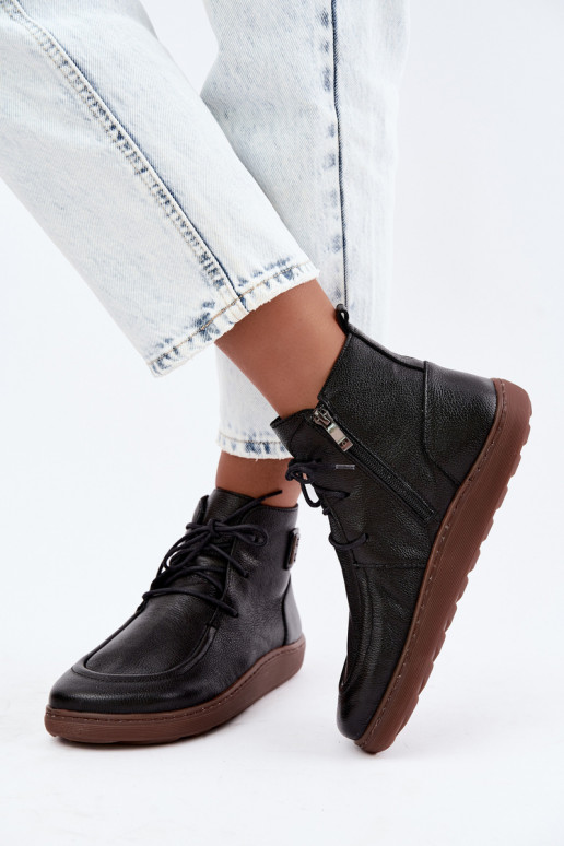 Chaussures pour femmes chaudes Barefoot Zazoo 3077 en couleur noire