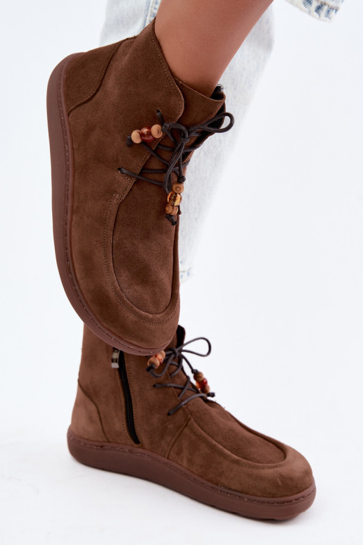 Bottines pour femmes chaudes Barefoot avec perles Zazoo 30078 en couleur brune