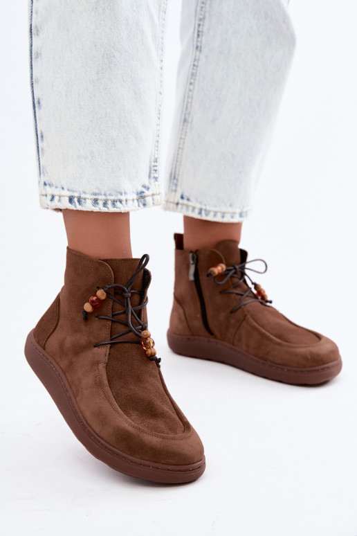 Bottes pour femmes Barefoot daim natureloÀa avec des perles réchauffer Zazoo 30078 marron