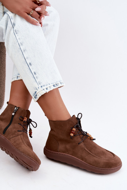 Bottines pour femmes chaudes Barefoot avec perles Zazoo 30078 en couleur brune