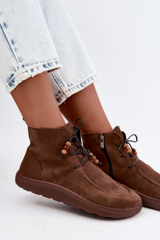 Bottines pour femmes chaudes Barefoot avec perles Zazoo 30078 en couleur brune