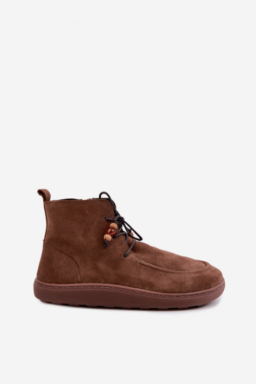 Bottines pour femmes chaudes Barefoot avec perles Zazoo 30078 en couleur brune