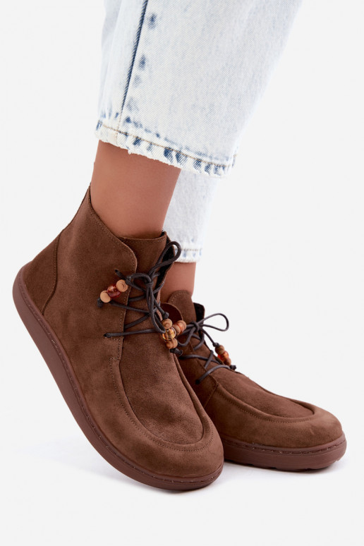 Bottines pour femmes chaudes Barefoot avec perles Zazoo 30078 en couleur brune