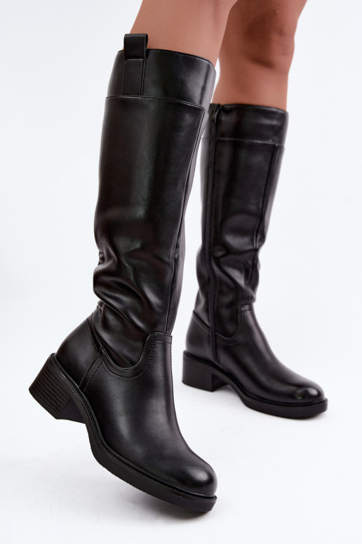 Bottes longues à petit talon Zazoo KZ-22 en couleur noire