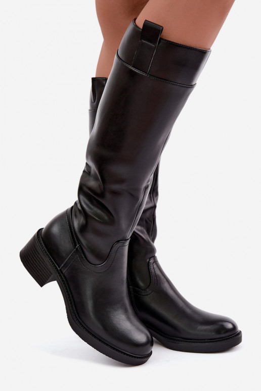 Bottes longues à petit talon Zazoo KZ-22 en couleur noire