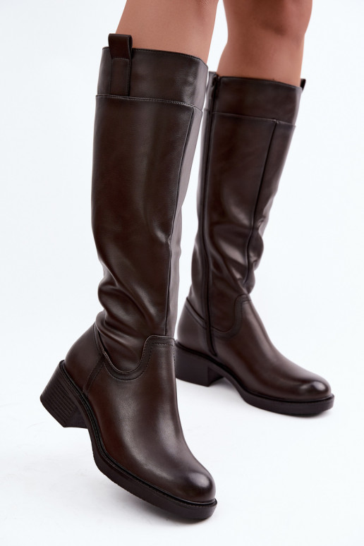Bottes longues à petit talon Zazoo KZ-22 en couleur chocolat