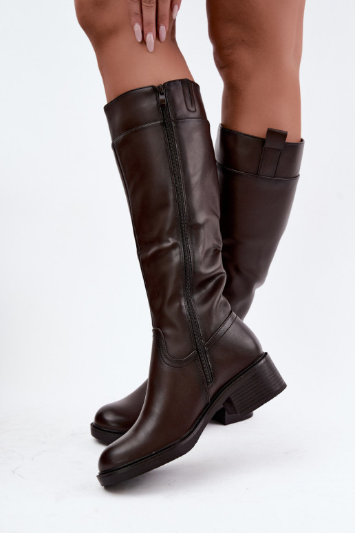 Bottes longues à petit talon Zazoo KZ-22 en couleur chocolat