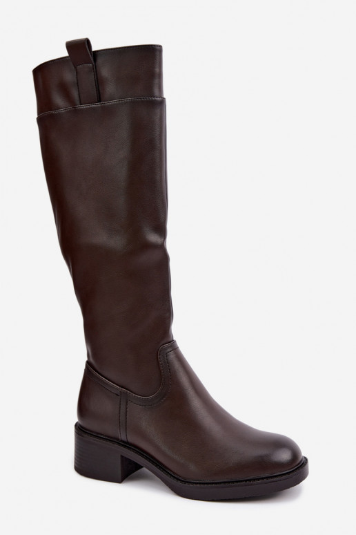 Bottes longues à petit talon Zazoo KZ-22 en couleur chocolat